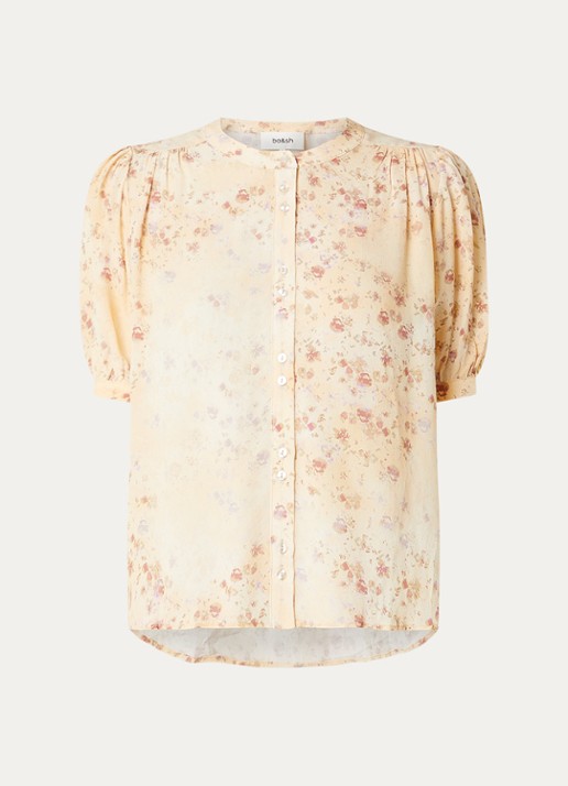 ba&sh Novella blouse met bloemenprint  - voorkant vanillegeel