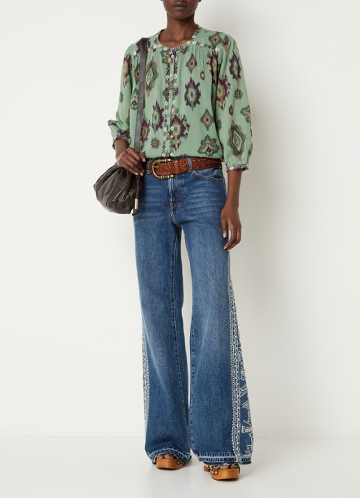 ba&sh Odelie blouse met print - voorkant 2 lichtgroen