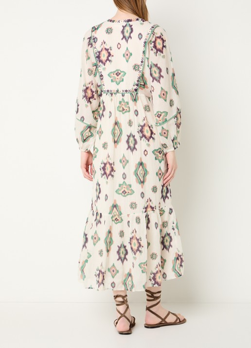 ba&sh Oelia midi jurk met grafische print en V-hals - achterkant 3 gebroken wit