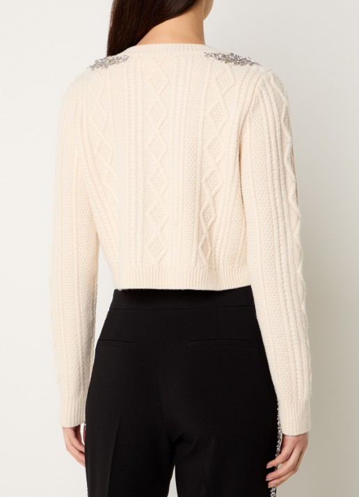 ba&sh Oillo grofgebreid cropped vest van wol met strass - achterkant gebroken wit