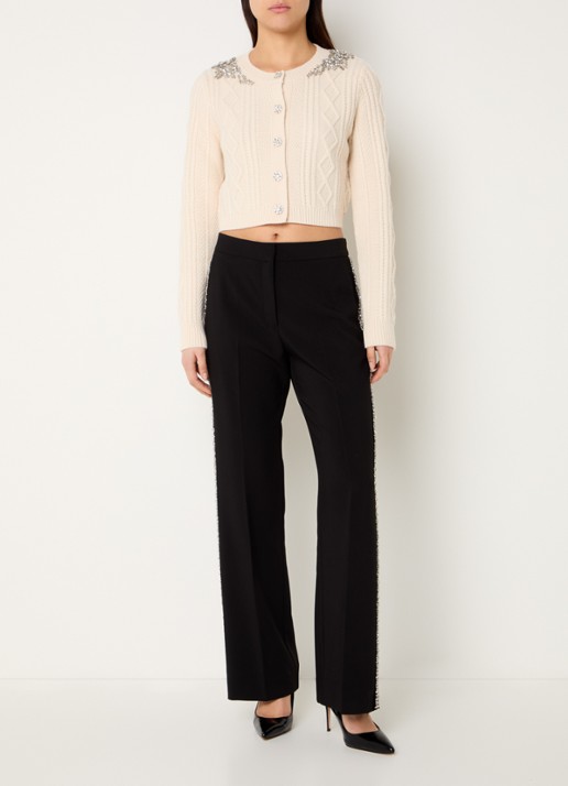 ba&sh Oillo grofgebreid cropped vest van wol met strass - voorkant 3 gebroken wit