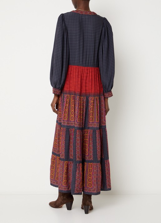 ba&sh Olly maxi jurk met print - achterkant 3 oranjerood