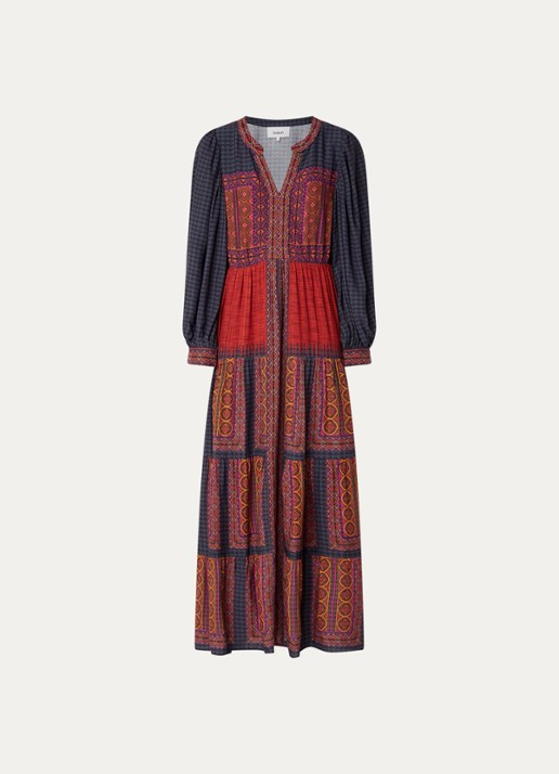 ba&sh Olly maxi jurk met print - voorkant oranjerood