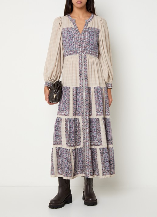 ba&sh Olly maxi jurk met print - detail 4 gebroken wit