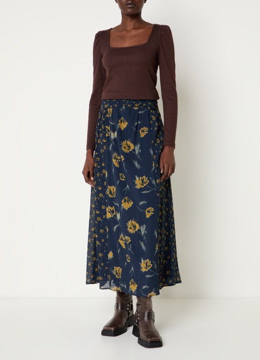 ba&sh Oprah ribgebreide top met pofmouw - voorkant 3 donkerbruin