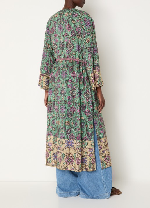 ba&sh Padrig kimono vest met strikceintuur en  print - achterkant 4 groen
