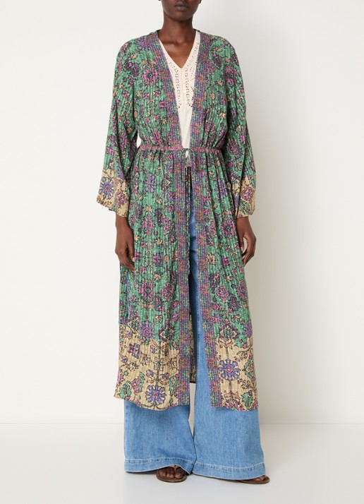 ba&sh Padrig kimono vest met strikceintuur en  print