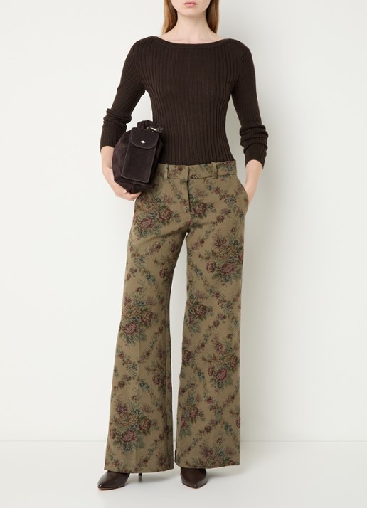 ba&sh Palma ribgebreide pullover in wolblend met boothals - voorkant 2 chocoladebruin