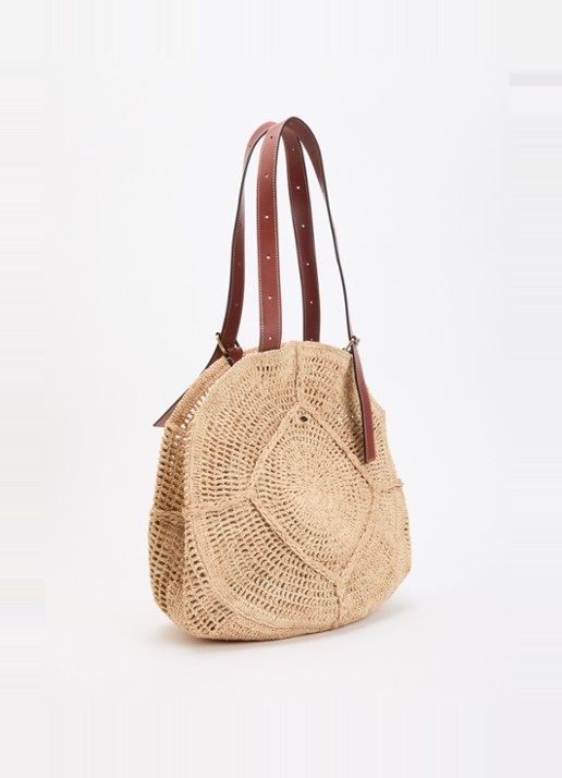 ba&sh Palma schoudertas van raffia met details van leer - achterkant 5 beige