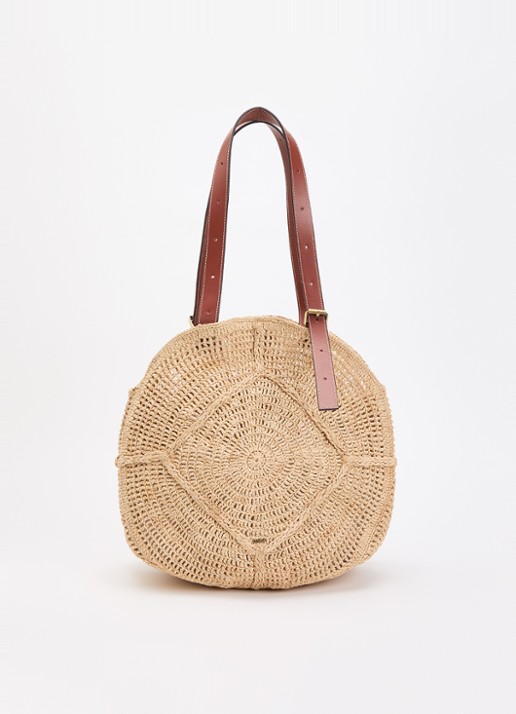 ba&sh Palma schoudertas van raffia met details van leer