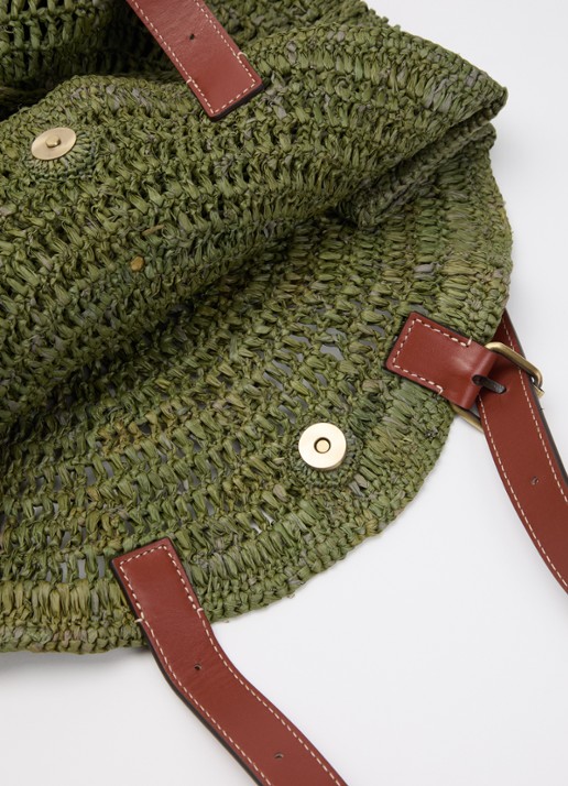 ba&sh Palma schoudertas van raffia met details van leer - detail 2 groen
