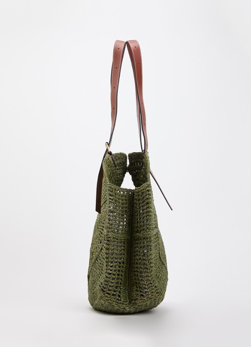 ba&sh Palma schoudertas van raffia met details van leer - detail 3 groen