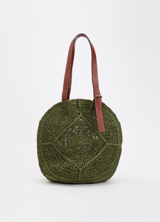 ba&sh Palma schoudertas van raffia met details van leer