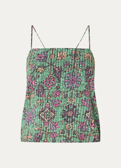 ba&sh Pamela top met print - voorkant groen