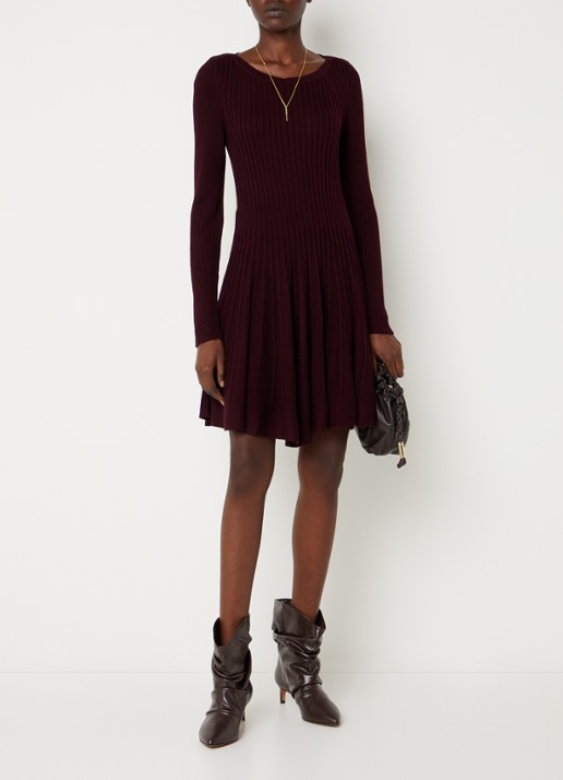 ba&sh Paola mini jurk met opengewerkt dessin - voorkant 3 aubergine