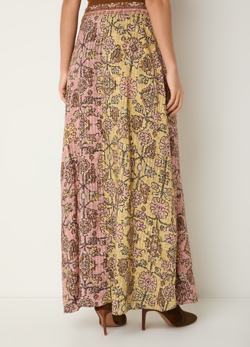 ba&sh Pario high waist maxi rok met print - achterkant 3 geel