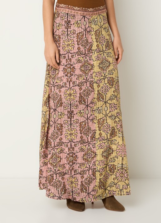 ba&sh Pario high waist maxi rok met print - detail 4 geel
