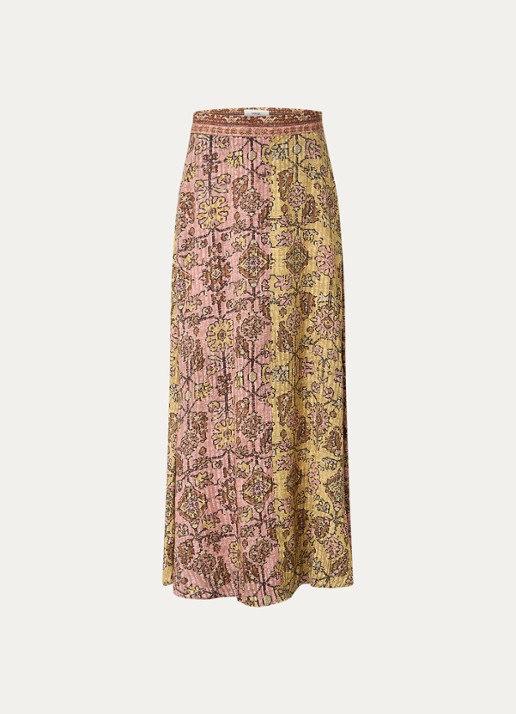 ba&sh Pario high waist maxi rok met print - voorkant geel