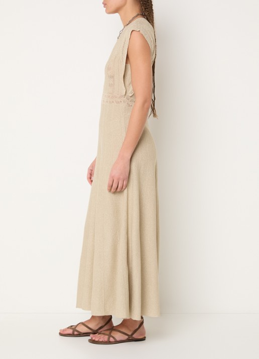 ba&sh Pasqualina maxi jurk met metallic finish - voorkant 2 beige