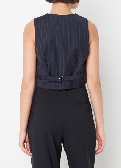 ba&sh Passy gilet in wolblend met streepprint - achterkant 2 donkerblauw