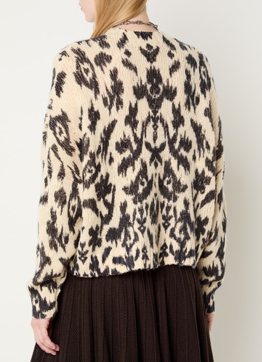ba&sh Pauze grofgebreide pullover in wolblend met panterprint - achterkant 3 beige