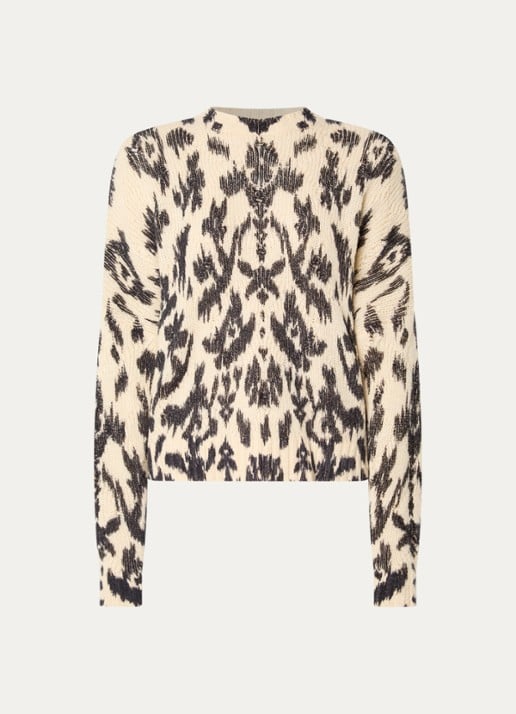 ba&sh Pauze grofgebreide pullover in wolblend met panterprint - voorkant beige