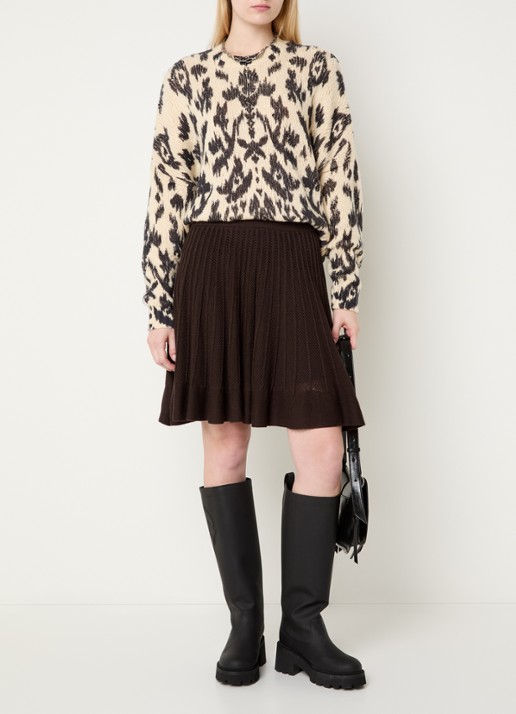 ba&sh Pauze grofgebreide pullover in wolblend met panterprint - voorkant 2 beige