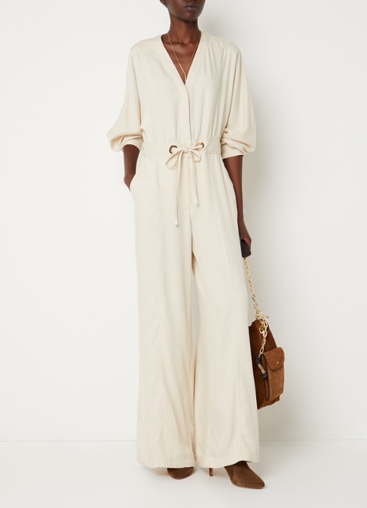 ba&sh Pere loose fit jumpsuit met ceintuur - detail beige
