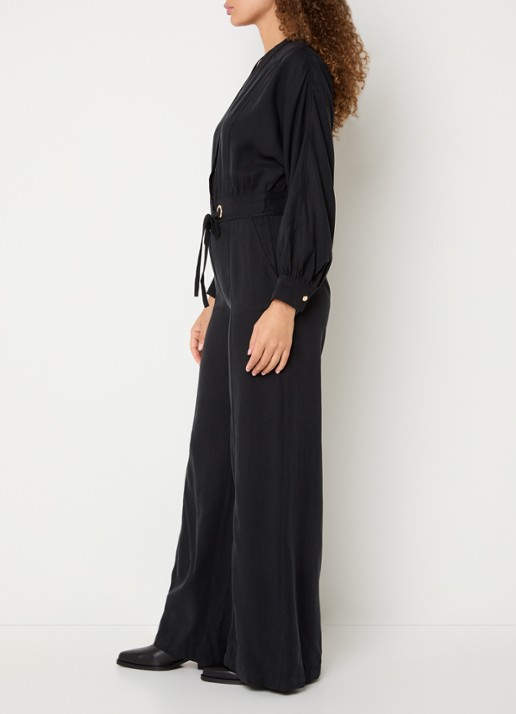 ba&sh Pere loose fit jumpsuit met ceintuur - voorkant 2 antraciet