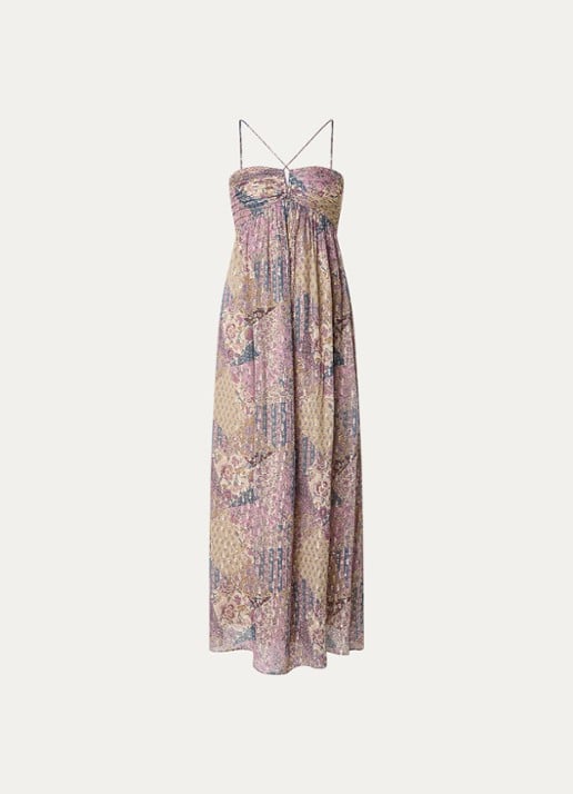 ba&sh Pietra maxi jurk met bloemenprint en lurex - voorkant 2 paars