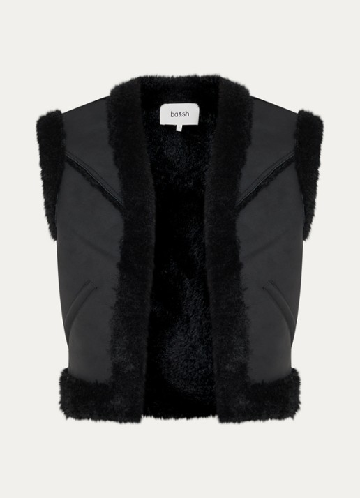 ba&sh Pilar gilet van imitatiesuède met details van teddy - voorkant 2 zwart
