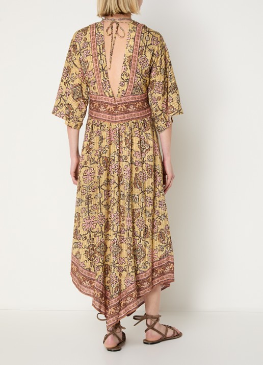 ba&sh Pipa midi jurk met cut-out detail en print - achterkant 2 geel