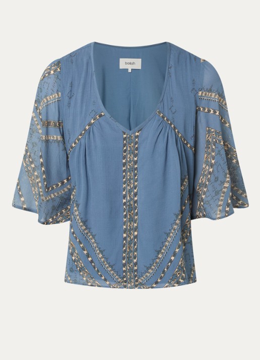 ba&sh Placido blouse met v-hals  - voorkant blauw