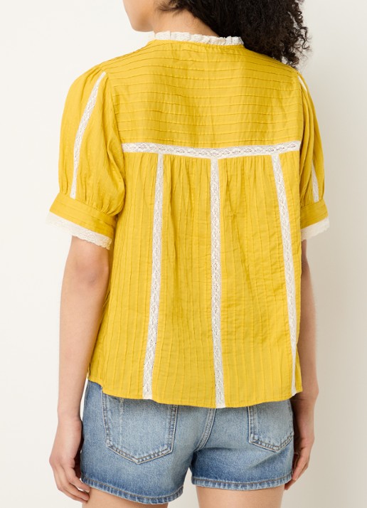 ba&sh Poeme blouse met details van kant - achterkant 3 mosterd