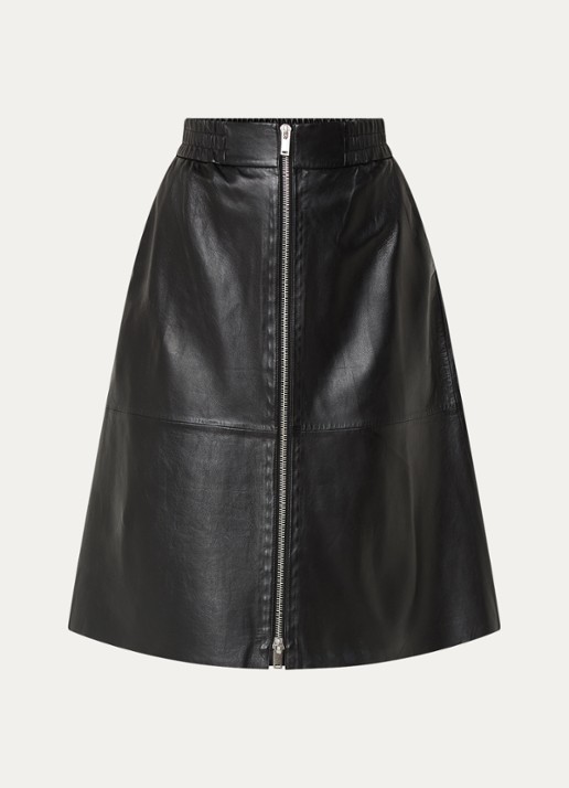 ba&sh Pona midi rok van lamsleer met steekzakken - voorkant zwart