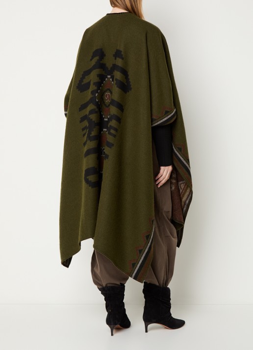 ba&sh Pongo poncho in wolblend met ingebreid patroon - achterkant 4 mosgroen
