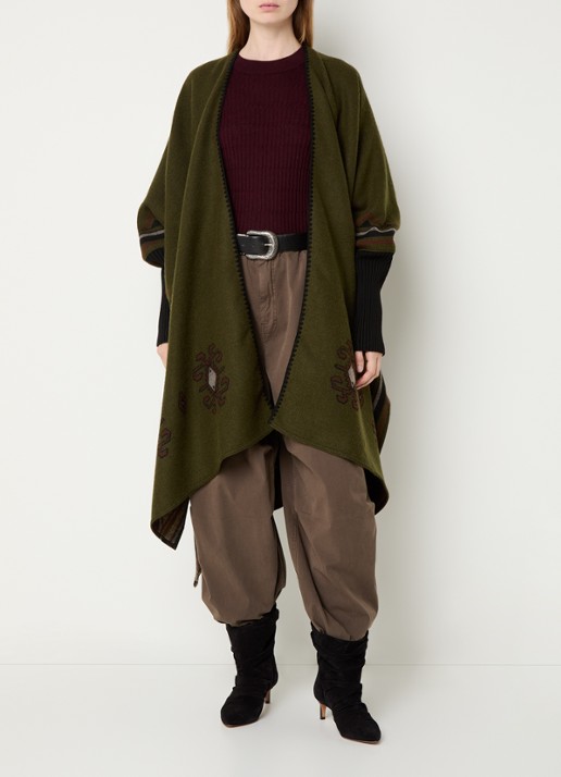 ba&sh Pongo poncho in wolblend met ingebreid patroon - detail 3 mosgroen