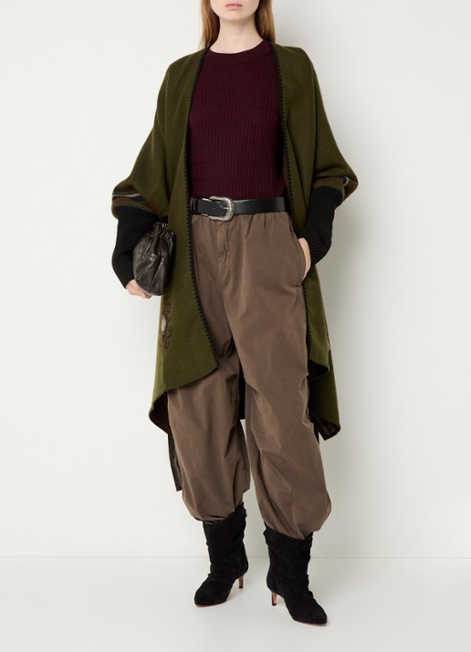 ba&sh Pongo poncho in wolblend met ingebreid patroon - voorkant 2 mosgroen