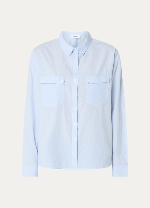 ba&sh Porzia blouse met streepprint - voorkant 3 lichtblauw