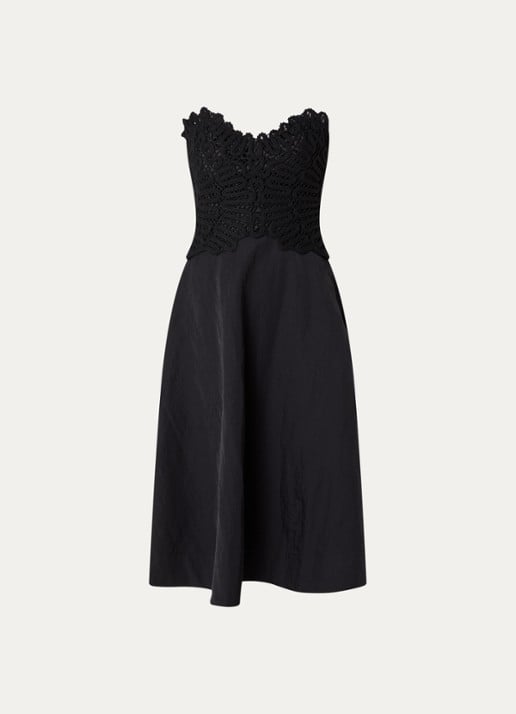 ba&sh Praina midi A-lijn jurk met details van crochet - voorkant 3 zwart