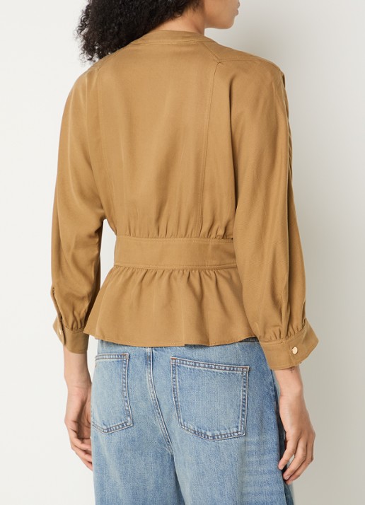 ba&sh Precilia blouse met strikceintuur - achterkant camel