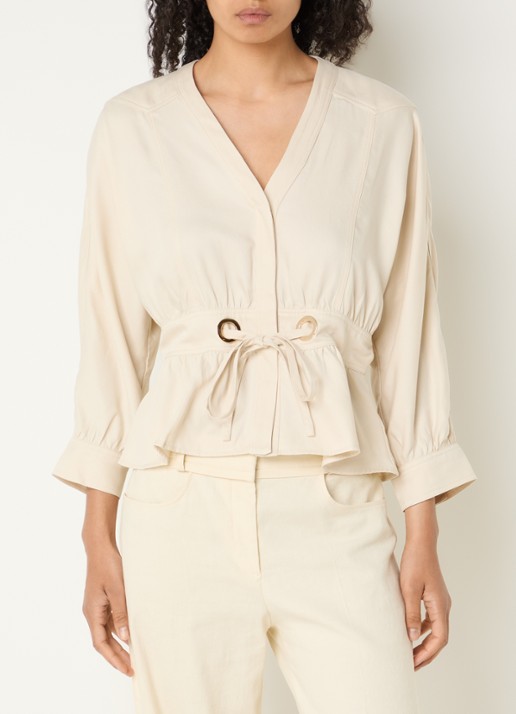 ba&sh Precilia blouse met strikceintuur - detail 4 creme