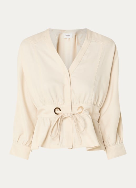 ba&sh Precilia blouse met strikceintuur - voorkant 2 creme