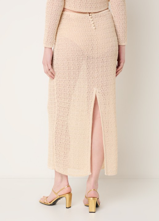 ba&sh Prettie grofgebreide semi-transparante maxi rok met split - achterkant 3 creme