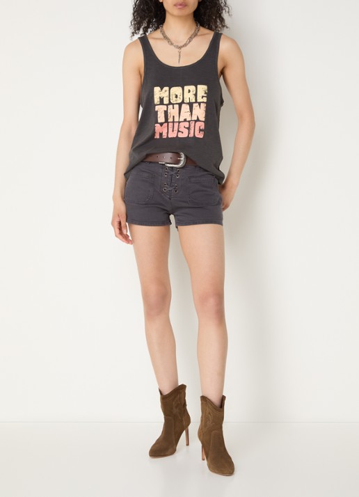 ba&sh Reno mid waist straight leg korte broek met koordsluiting  - voorkant 2 donkergrijs