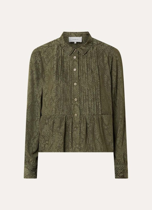 ba&sh Riata blouse met plissé - voorkant bronsgroen