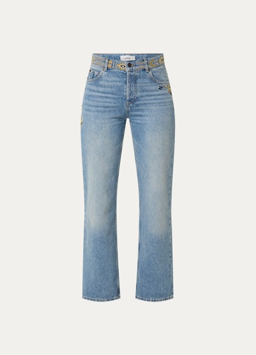 ba&sh Rizie high waist straight leg jeans met lichte wassing en borduring - voorkant 4 indigo