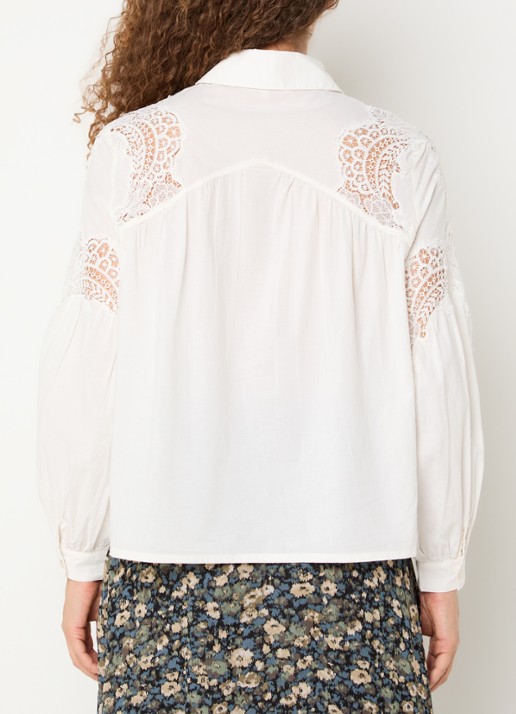ba&sh Roseanne blouse met broderie - achterkant 3 gebroken wit