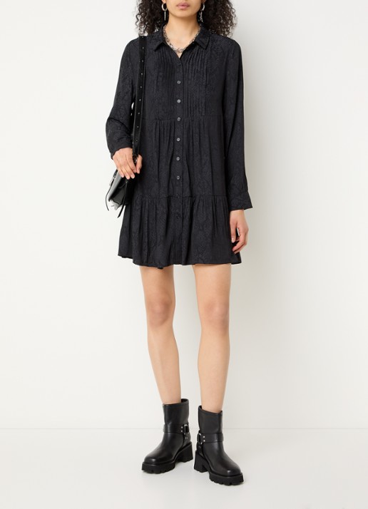 ba&sh Rosyna mini blousejurk met slangenprint - voorkant 3 zwart