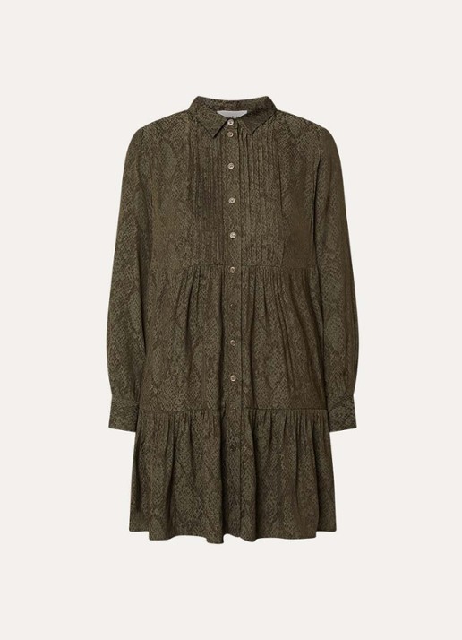 ba&sh Rosyna mini blousejurk met slangenprint - voorkant khaki